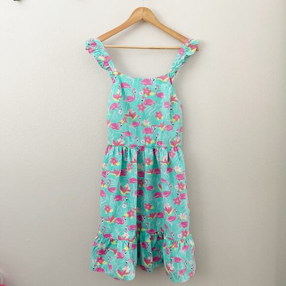 GYMBOREE | Adult Women's Pink Flamingo Turquoise Flutter Sleeve Dress | Medium - Picture 3 of 10